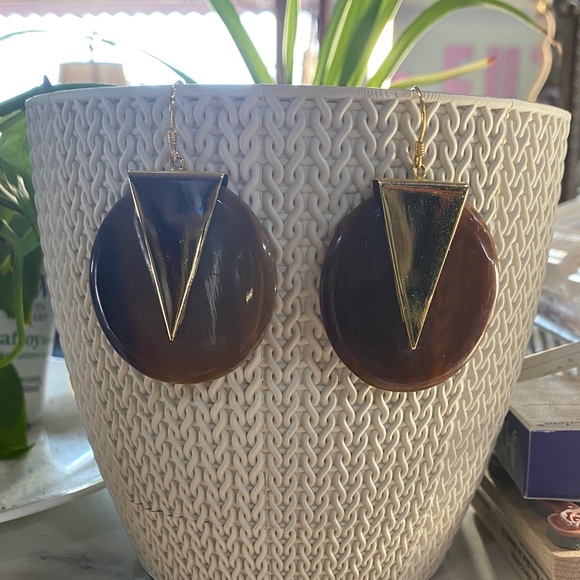 Jewelry - Round Brown & Gold Statement Earrings 2 inch round